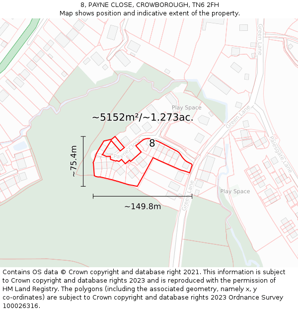 8, PAYNE CLOSE, CROWBOROUGH, TN6 2FH: Plot and title map