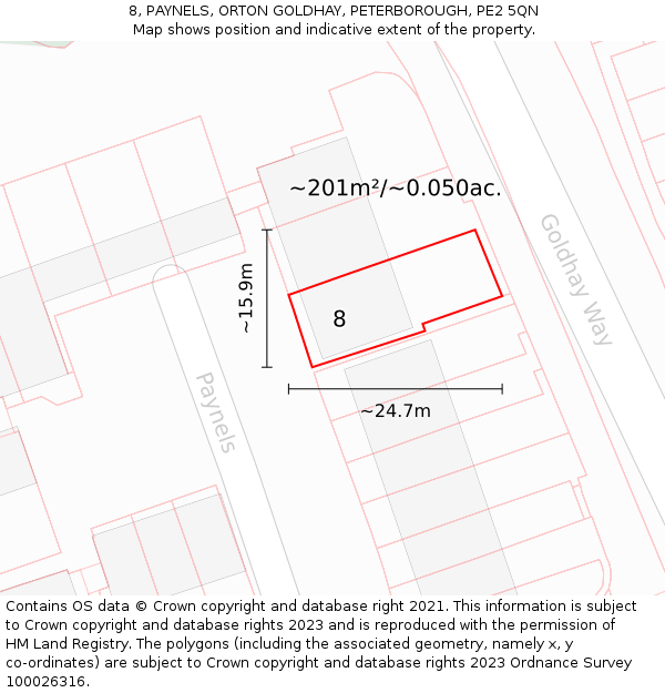 8, PAYNELS, ORTON GOLDHAY, PETERBOROUGH, PE2 5QN: Plot and title map