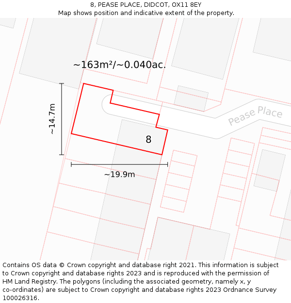 8, PEASE PLACE, DIDCOT, OX11 8EY: Plot and title map