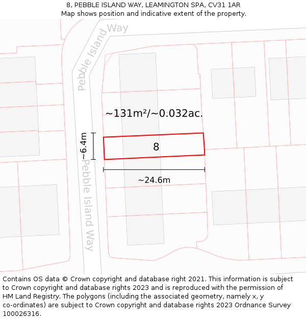 8, PEBBLE ISLAND WAY, LEAMINGTON SPA, CV31 1AR: Plot and title map