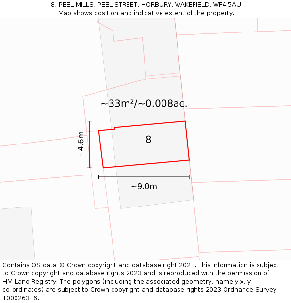 8, PEEL MILLS, PEEL STREET, HORBURY, WAKEFIELD, WF4 5AU: Plot and title map