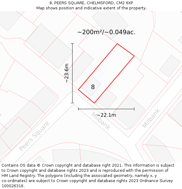 8, PEERS SQUARE, CHELMSFORD, CM2 6XP: Plot and title map