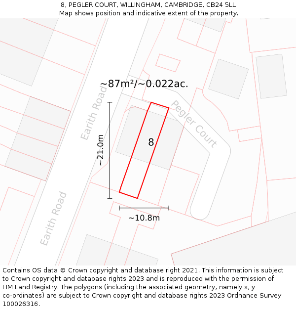 8, PEGLER COURT, WILLINGHAM, CAMBRIDGE, CB24 5LL: Plot and title map