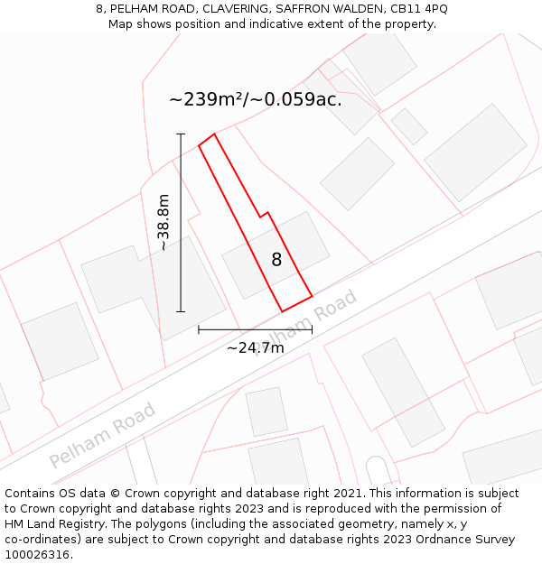 8, PELHAM ROAD, CLAVERING, SAFFRON WALDEN, CB11 4PQ: Plot and title map
