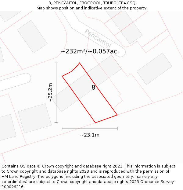 8, PENCANTOL, FROGPOOL, TRURO, TR4 8SQ: Plot and title map