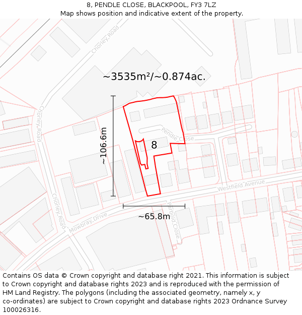 8, PENDLE CLOSE, BLACKPOOL, FY3 7LZ: Plot and title map