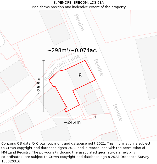 8, PENDRE, BRECON, LD3 9EA: Plot and title map