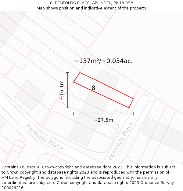 8, PENFOLDS PLACE, ARUNDEL, BN18 9SA: Plot and title map