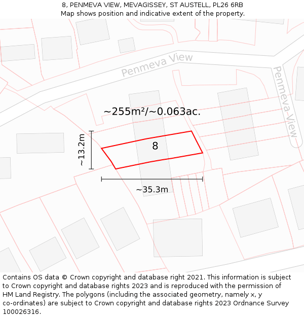 8, PENMEVA VIEW, MEVAGISSEY, ST AUSTELL, PL26 6RB: Plot and title map