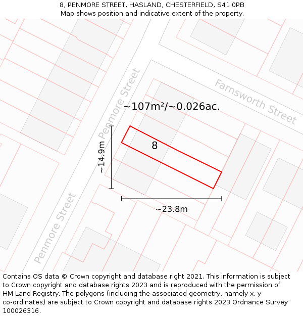 8, PENMORE STREET, HASLAND, CHESTERFIELD, S41 0PB: Plot and title map
