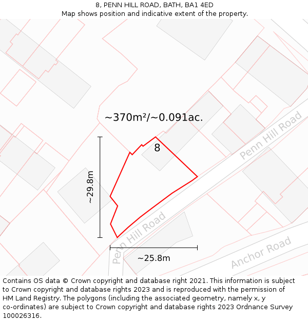 8, PENN HILL ROAD, BATH, BA1 4ED: Plot and title map