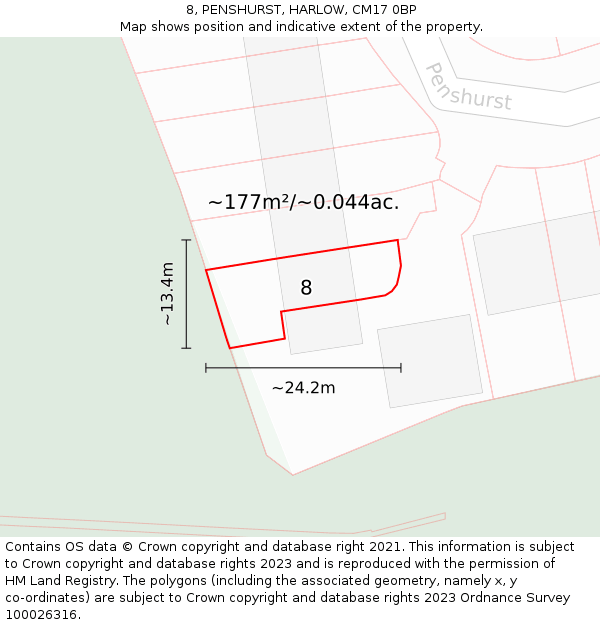 8, PENSHURST, HARLOW, CM17 0BP: Plot and title map