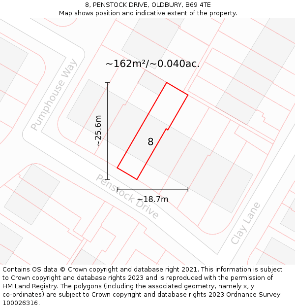 8, PENSTOCK DRIVE, OLDBURY, B69 4TE: Plot and title map