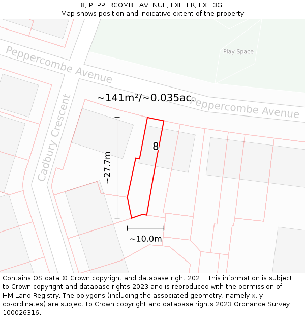 8, PEPPERCOMBE AVENUE, EXETER, EX1 3GF: Plot and title map