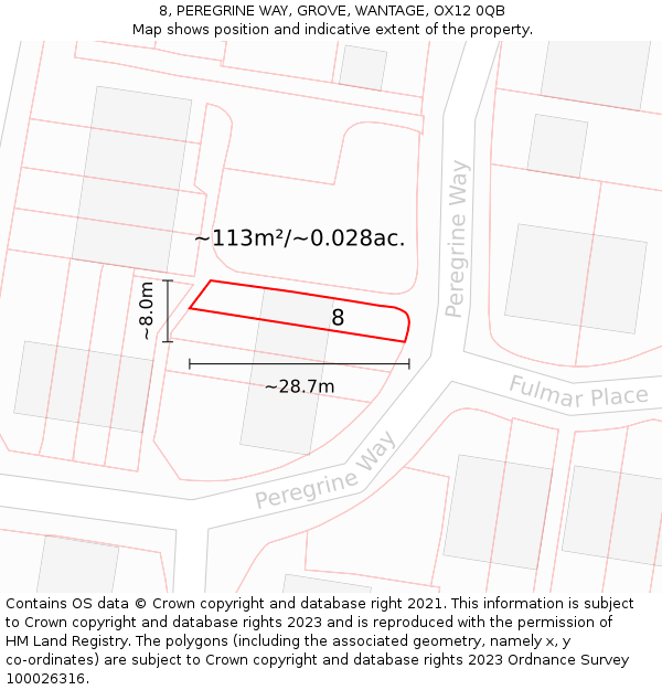 8, PEREGRINE WAY, GROVE, WANTAGE, OX12 0QB: Plot and title map