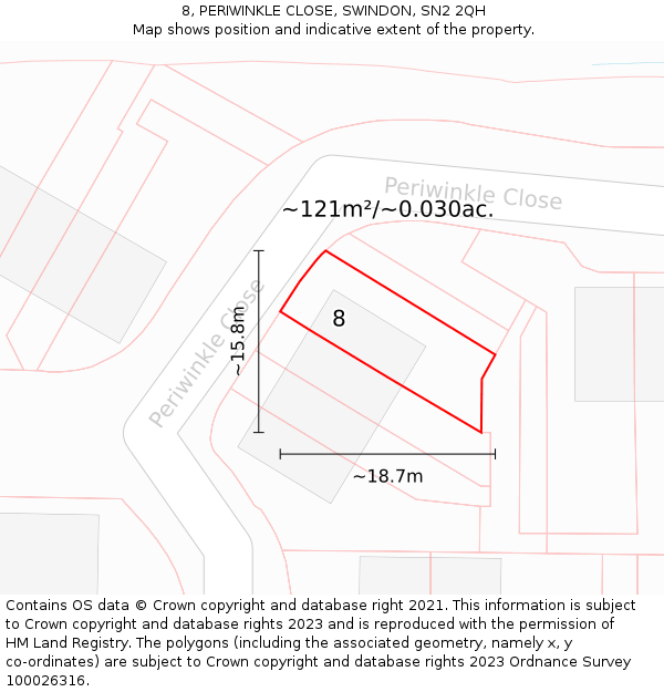 8, PERIWINKLE CLOSE, SWINDON, SN2 2QH: Plot and title map