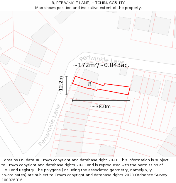 8, PERIWINKLE LANE, HITCHIN, SG5 1TY: Plot and title map