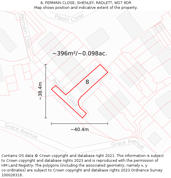8, PERMAIN CLOSE, SHENLEY, RADLETT, WD7 9DR: Plot and title map