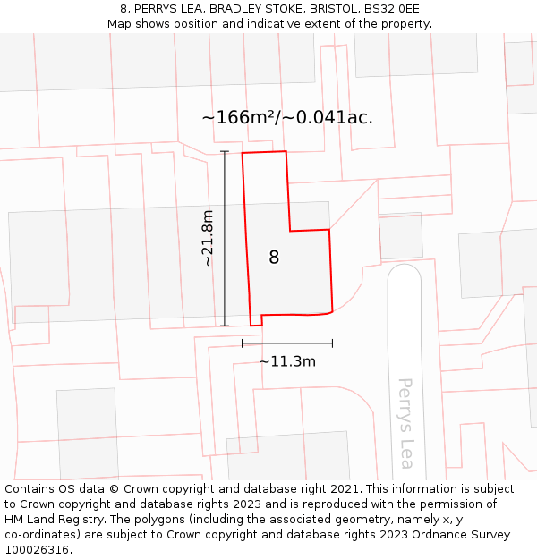 8, PERRYS LEA, BRADLEY STOKE, BRISTOL, BS32 0EE: Plot and title map