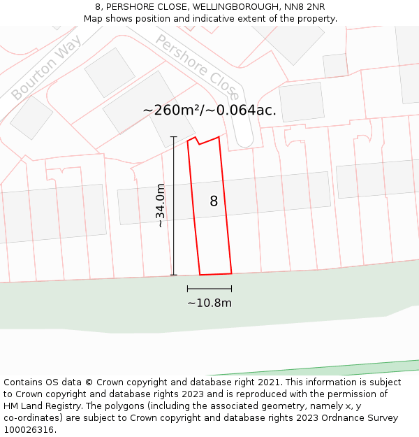 8, PERSHORE CLOSE, WELLINGBOROUGH, NN8 2NR: Plot and title map