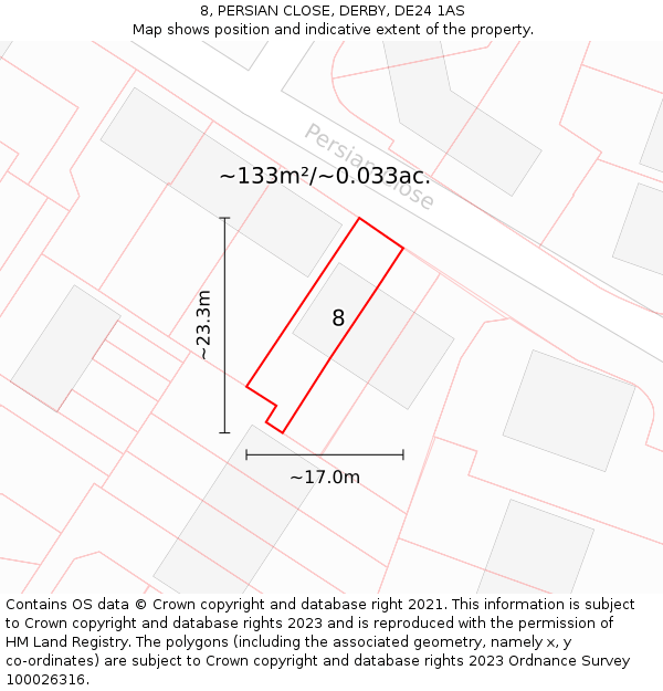 8, PERSIAN CLOSE, DERBY, DE24 1AS: Plot and title map