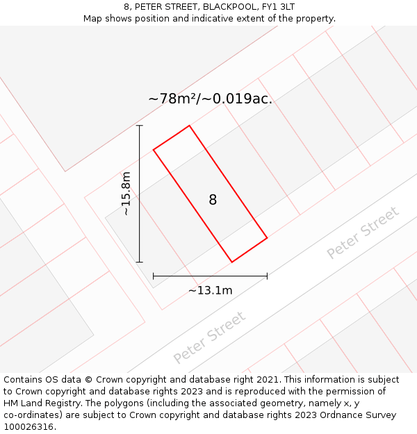 8, PETER STREET, BLACKPOOL, FY1 3LT: Plot and title map