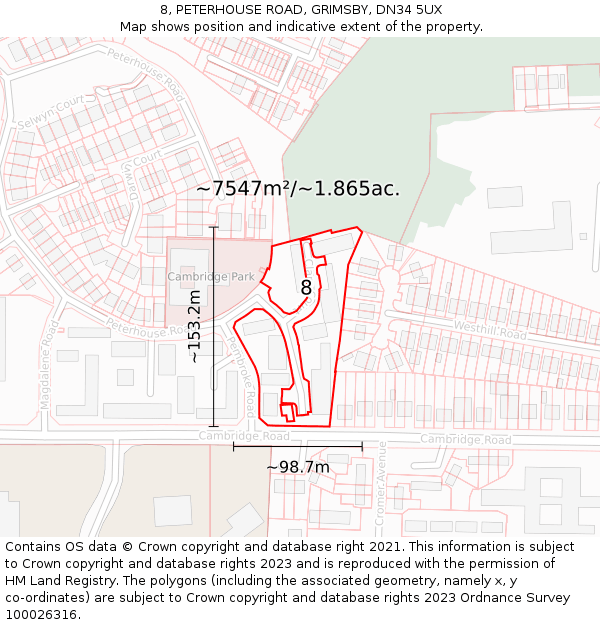 8, PETERHOUSE ROAD, GRIMSBY, DN34 5UX: Plot and title map