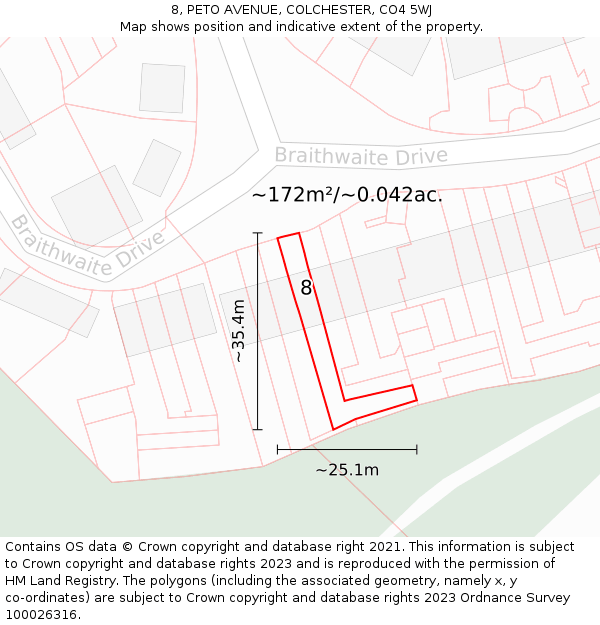 8, PETO AVENUE, COLCHESTER, CO4 5WJ: Plot and title map