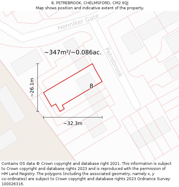 8, PETREBROOK, CHELMSFORD, CM2 6QJ: Plot and title map