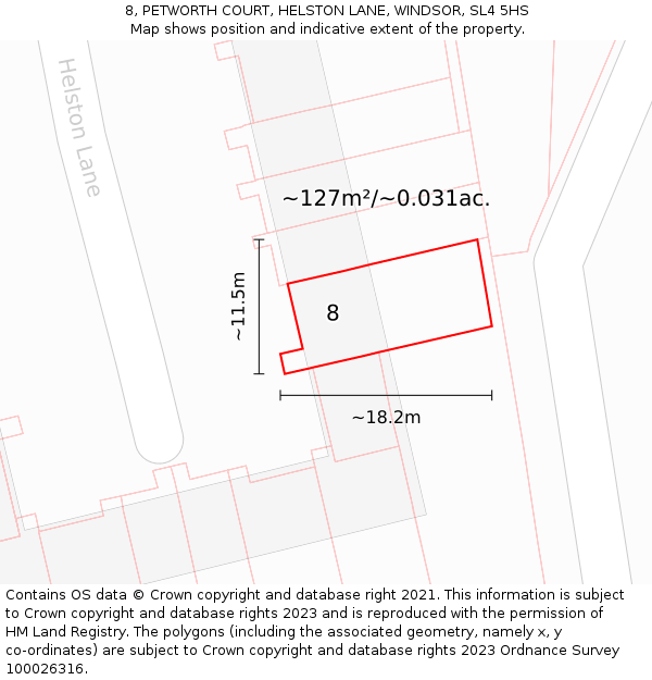 8, PETWORTH COURT, HELSTON LANE, WINDSOR, SL4 5HS: Plot and title map