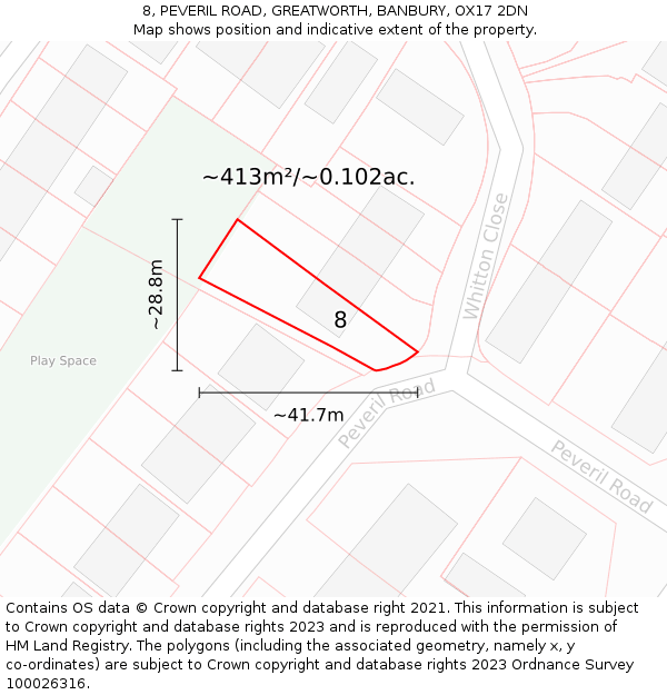 8, PEVERIL ROAD, GREATWORTH, BANBURY, OX17 2DN: Plot and title map