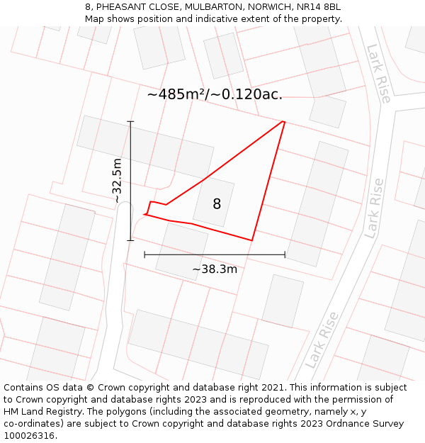8, PHEASANT CLOSE, MULBARTON, NORWICH, NR14 8BL: Plot and title map