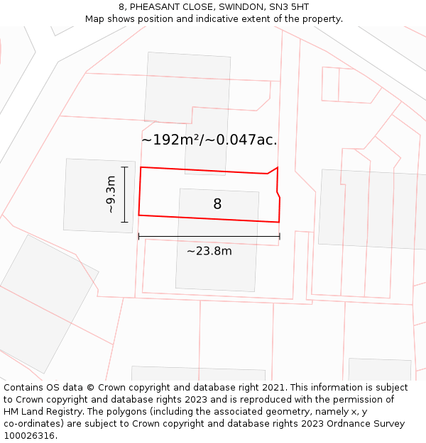 8, PHEASANT CLOSE, SWINDON, SN3 5HT: Plot and title map