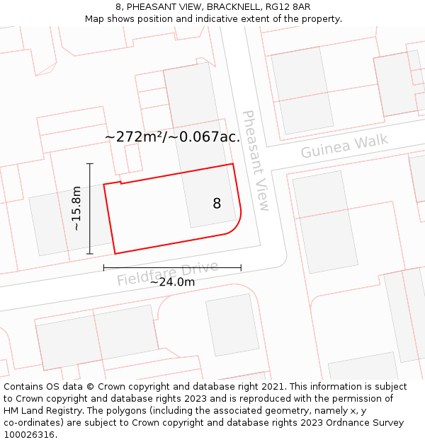 8, PHEASANT VIEW, BRACKNELL, RG12 8AR: Plot and title map