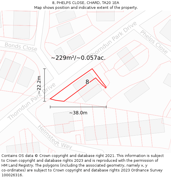 8, PHELPS CLOSE, CHARD, TA20 1EA: Plot and title map
