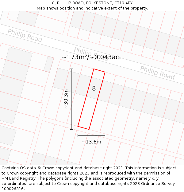 8, PHILLIP ROAD, FOLKESTONE, CT19 4PY: Plot and title map