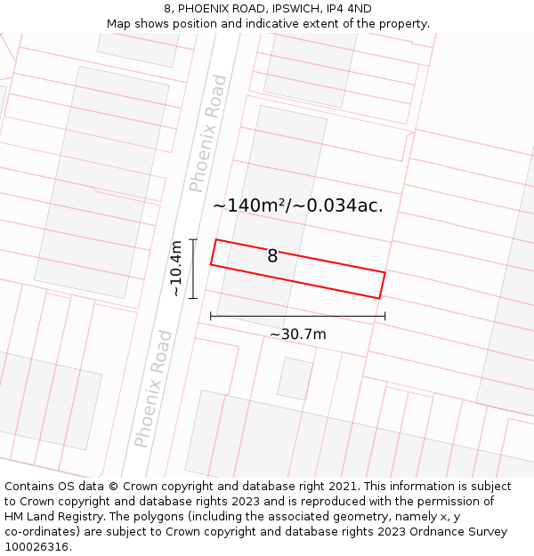 8, PHOENIX ROAD, IPSWICH, IP4 4ND: Plot and title map