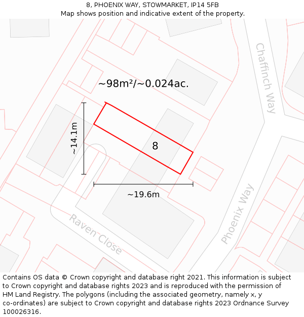 8, PHOENIX WAY, STOWMARKET, IP14 5FB: Plot and title map