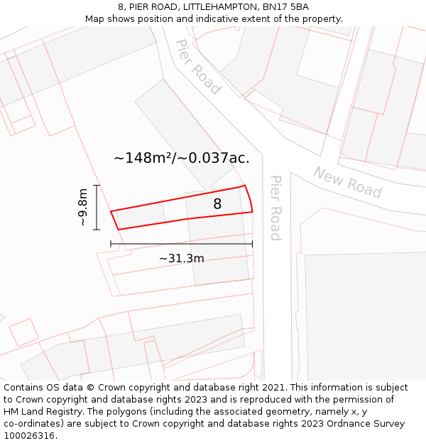 8, PIER ROAD, LITTLEHAMPTON, BN17 5BA: Plot and title map