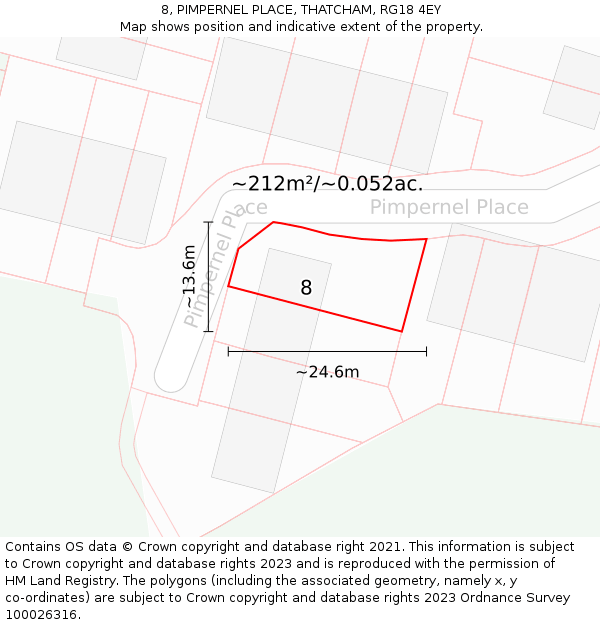8, PIMPERNEL PLACE, THATCHAM, RG18 4EY: Plot and title map