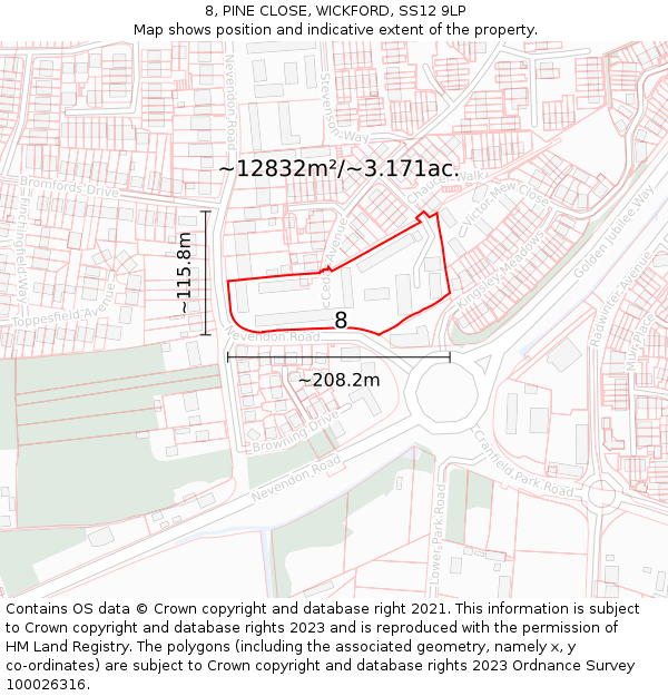 8, PINE CLOSE, WICKFORD, SS12 9LP: Plot and title map