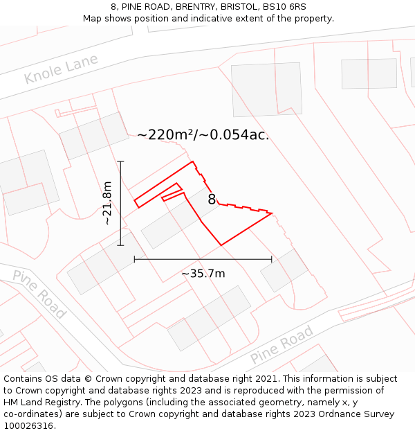 8, PINE ROAD, BRENTRY, BRISTOL, BS10 6RS: Plot and title map