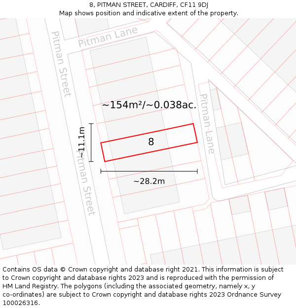 8, PITMAN STREET, CARDIFF, CF11 9DJ: Plot and title map