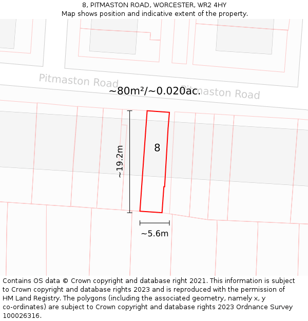 8, PITMASTON ROAD, WORCESTER, WR2 4HY: Plot and title map