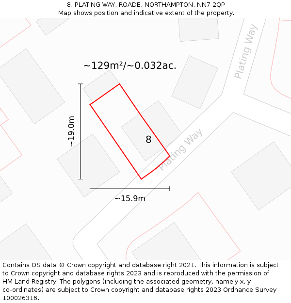 8, PLATING WAY, ROADE, NORTHAMPTON, NN7 2QP: Plot and title map
