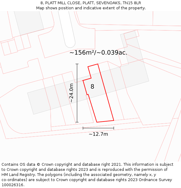 8, PLATT MILL CLOSE, PLATT, SEVENOAKS, TN15 8LR: Plot and title map