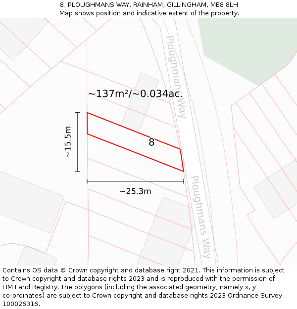 8, PLOUGHMANS WAY, RAINHAM, GILLINGHAM, ME8 8LH: Plot and title map