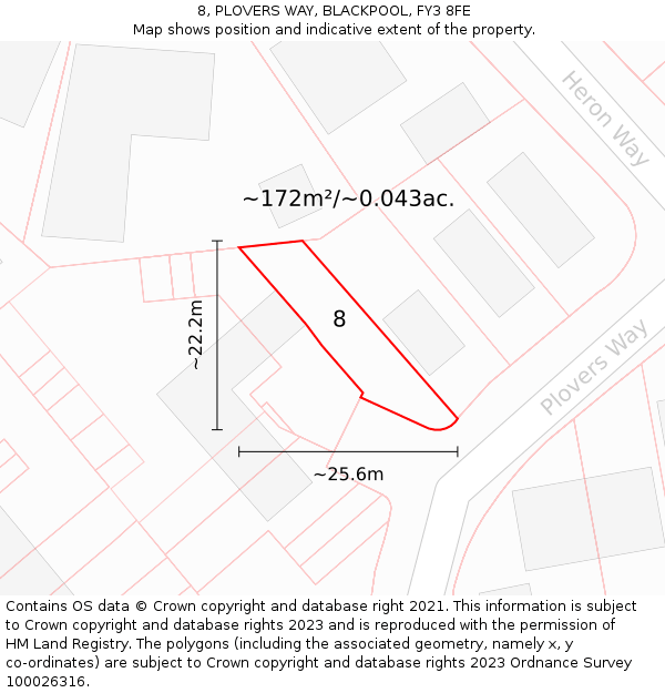 8, PLOVERS WAY, BLACKPOOL, FY3 8FE: Plot and title map