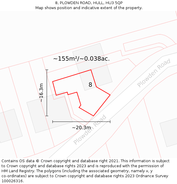 8, PLOWDEN ROAD, HULL, HU3 5QP: Plot and title map