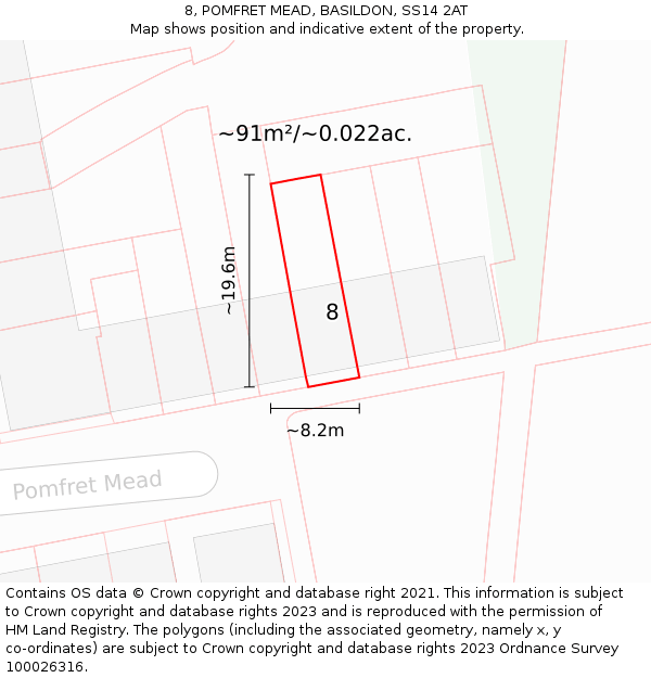 8, POMFRET MEAD, BASILDON, SS14 2AT: Plot and title map